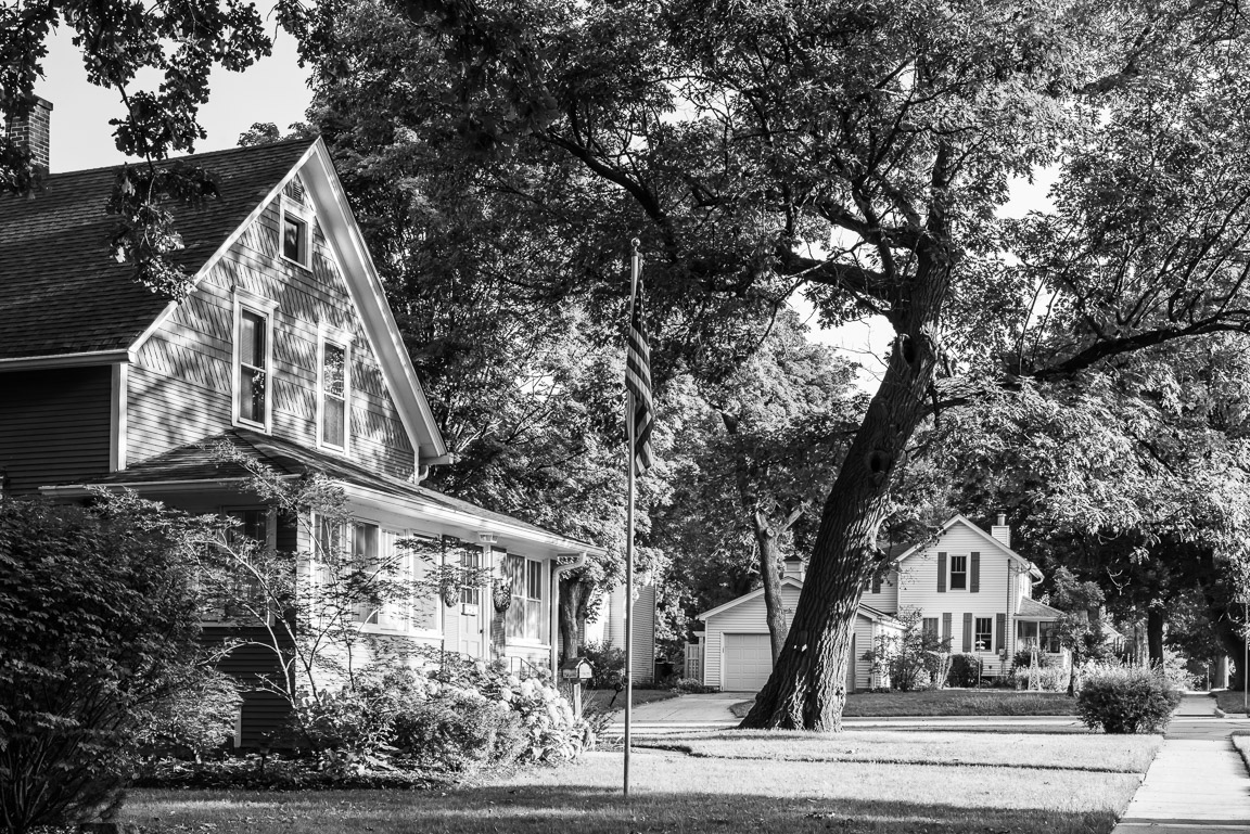 Houses - Green with Orange Door
