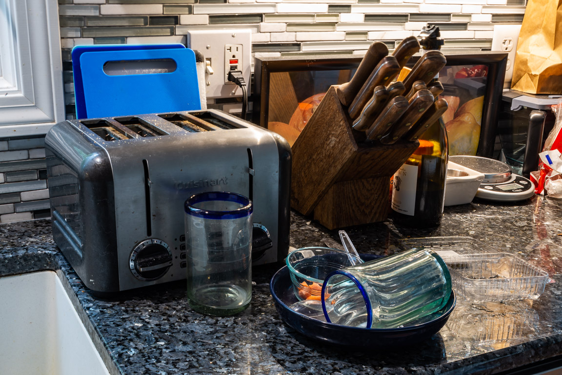 Domestic Still Life Dirty Dishes Toaster Knives 024