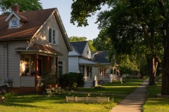Houses - Tan and Red with Short Fence